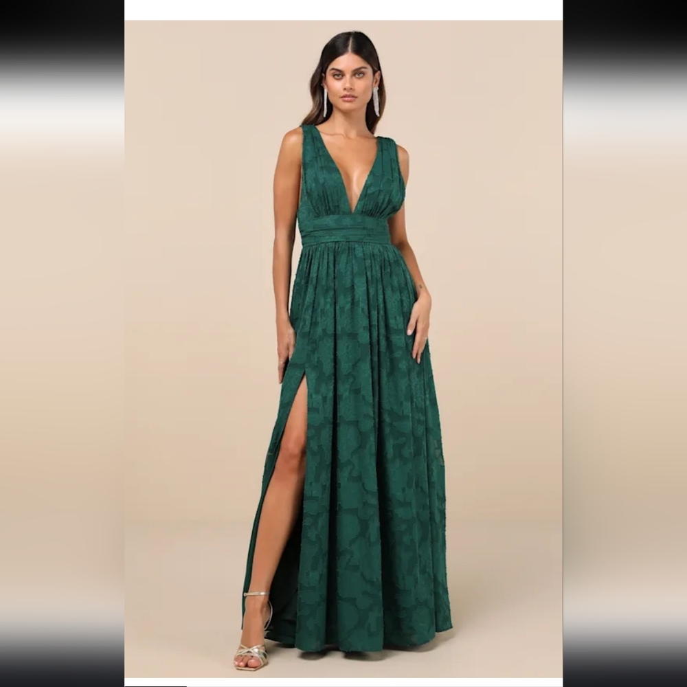 Newlulus Green Evening Gown Sweet Sophisticated Green Burnout Floral Maxi Dress.